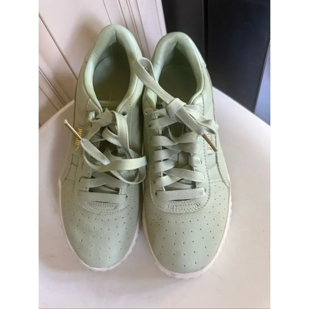 PUMA Women's Cali Emboss Leather Street Sneakers Shoes Smoke Green Size 9